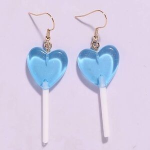 Blue Heart Lollipop Earrings